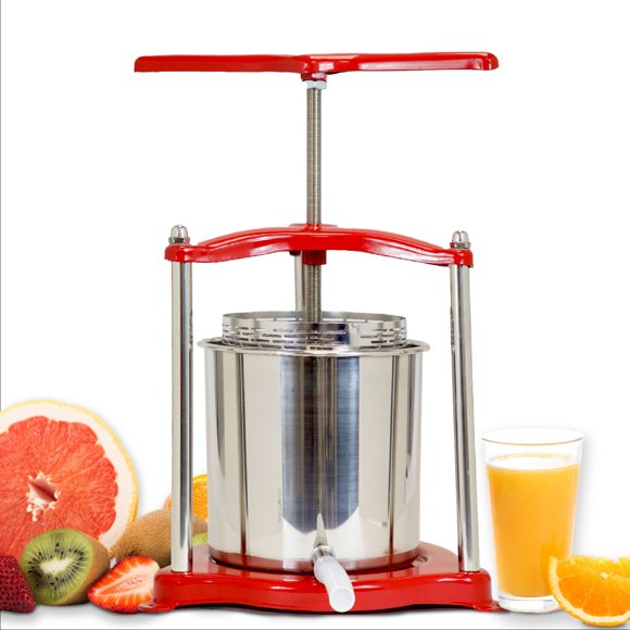 Biltek Presse à Fruits en Acier Inoxydable pour la Fabrication de Vin, Presse à Cidre de Pomme pour Extraction Maximale, Presse à Jus Manuelle à Conception Triangulaire Stable, Presse à Vin pour Fruits, Presse à Raisins à Grande Capacité, 1,6 Gal (6 L)