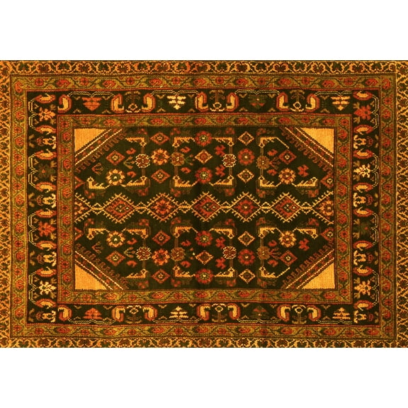 Ahgly Company Machine Washable Indoor Rectangle Persian Yellow Traditional Area Rugs, 5' x 7'