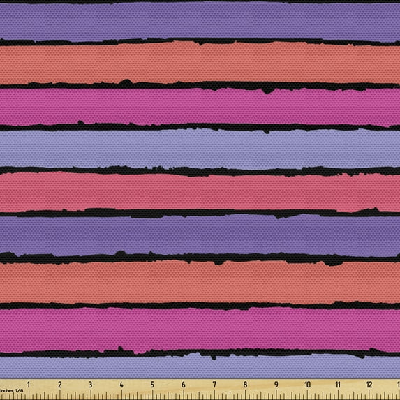 Abstract Fabric by the Yard, Horizontal Chalky Pastel Brush Stroke Stripes Urban Fashion Details, Decorative Upholstery Fabric for Sofas and Home Accents, Pink Salmon and Violet by Ambesonne