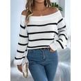thumbnail image 2 of Off Shoulder Striped Sweater Women Fall Fashion Casual Knit Sweaters Pullover Y2k Cute Tops White S, 2 of 8