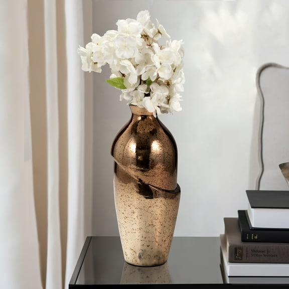 Modern Glass Vase - Decorative Metallic Finish - Elegant Home & Office Accent - Stylish Floral Centerpiece for Living Room, Bedroom & More - 12" Bronze & Copper