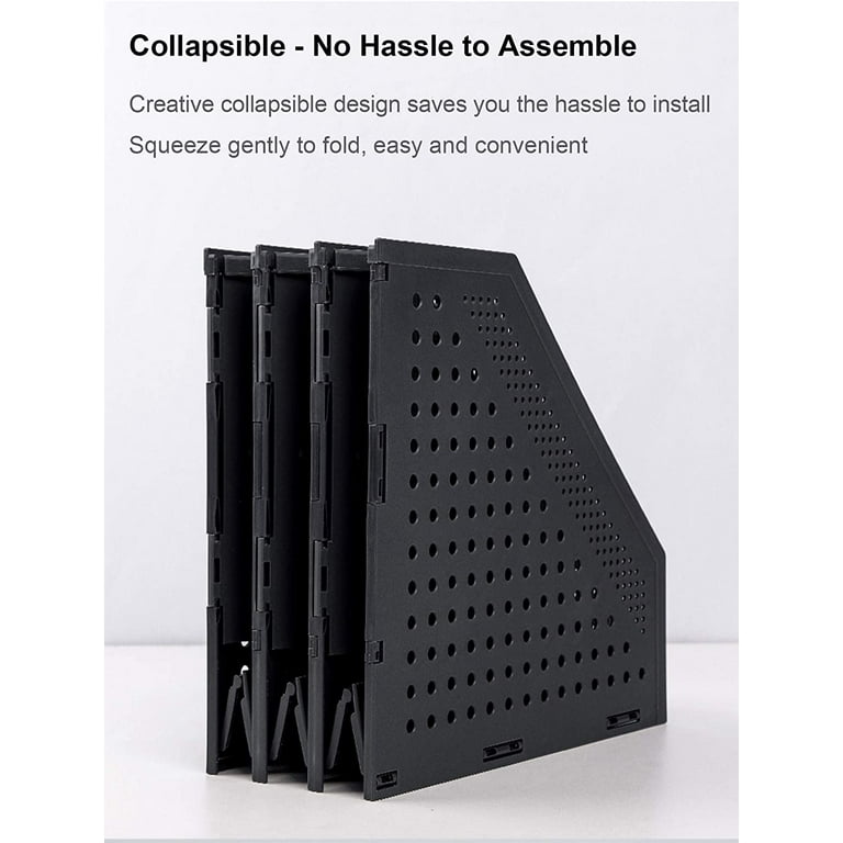 Deli Magazine File Book Holder Desktop Organizer, 4 Compartments, Plastics,  Black 