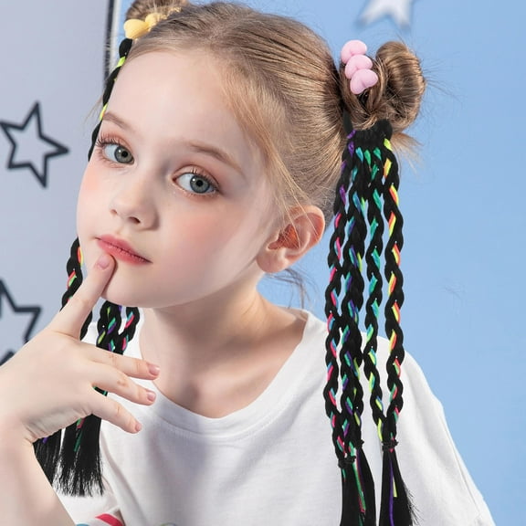 Hemoton 1 Pair Girls Braids Hair Extensions Ponytail Rubber Bands Wigs Colorful Synthetic Hairpieces Accessories For Kids Party Cosplay Birthday Dress Up