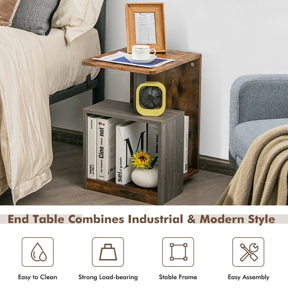 Finihen End Table, 3-Tier End Table with Open Storage Shelf, Sofa Side Table, Bed Side Table, for Small Space, Living Room, Bedroom, Brown