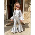 thumbnail image 5 of vastwit Little Girls Shiny Metallic Flare Jumpsuit Disco Themed 70s Birthday Party Outfit Silver 5T, 5 of 7
