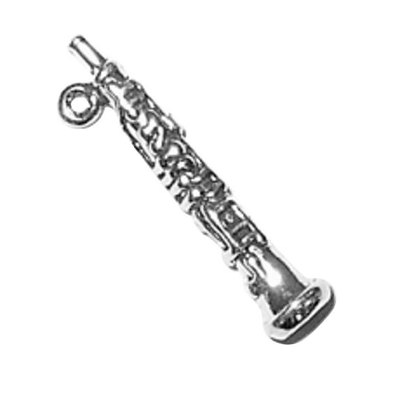Sterling Silver 18" 1.2mm Box Chain 3D Oboe Musical Instrument Pendant Necklace