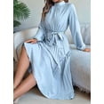 thumbnail image 4 of Women'S Long Sleeve Pleated Dress Casual Semi Formal Mock Neck A Line Flowy Midi Dresses with Belt Light Blue XL, 4 of 9