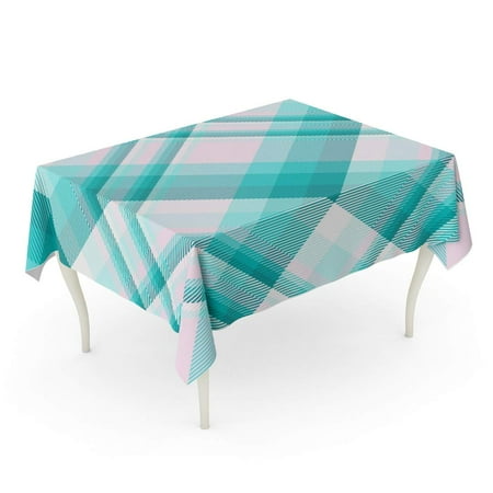 

SIDONKU Green Abstract Plaid Printing Pattern Check in Teal Aqua Pink and White Classic Country Tablecloth Table Desk Cover Home Party Decor 60x84 inch