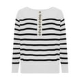 thumbnail image 4 of Women Striped Sweaters with Buttons Crew Neck Baggy Casual Knit Pullover Sweatshirt Long Sleeve Loose Fall Tops (XL, White), 4 of 7