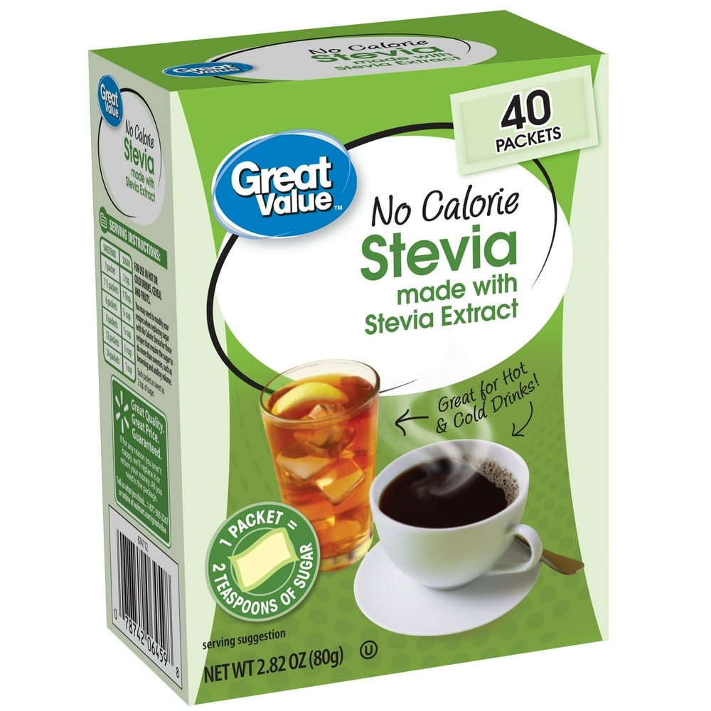 Great Value No Calorie Stevia Sweetener Packets, 40ct Box