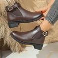 thumbnail image 4 of Chelsea Boots Women Stretch Slip on Round Toe Low Heel Ankle Booties Buckle Ankle Strap Fall Winter Casual Dress Boots, 4 of 7