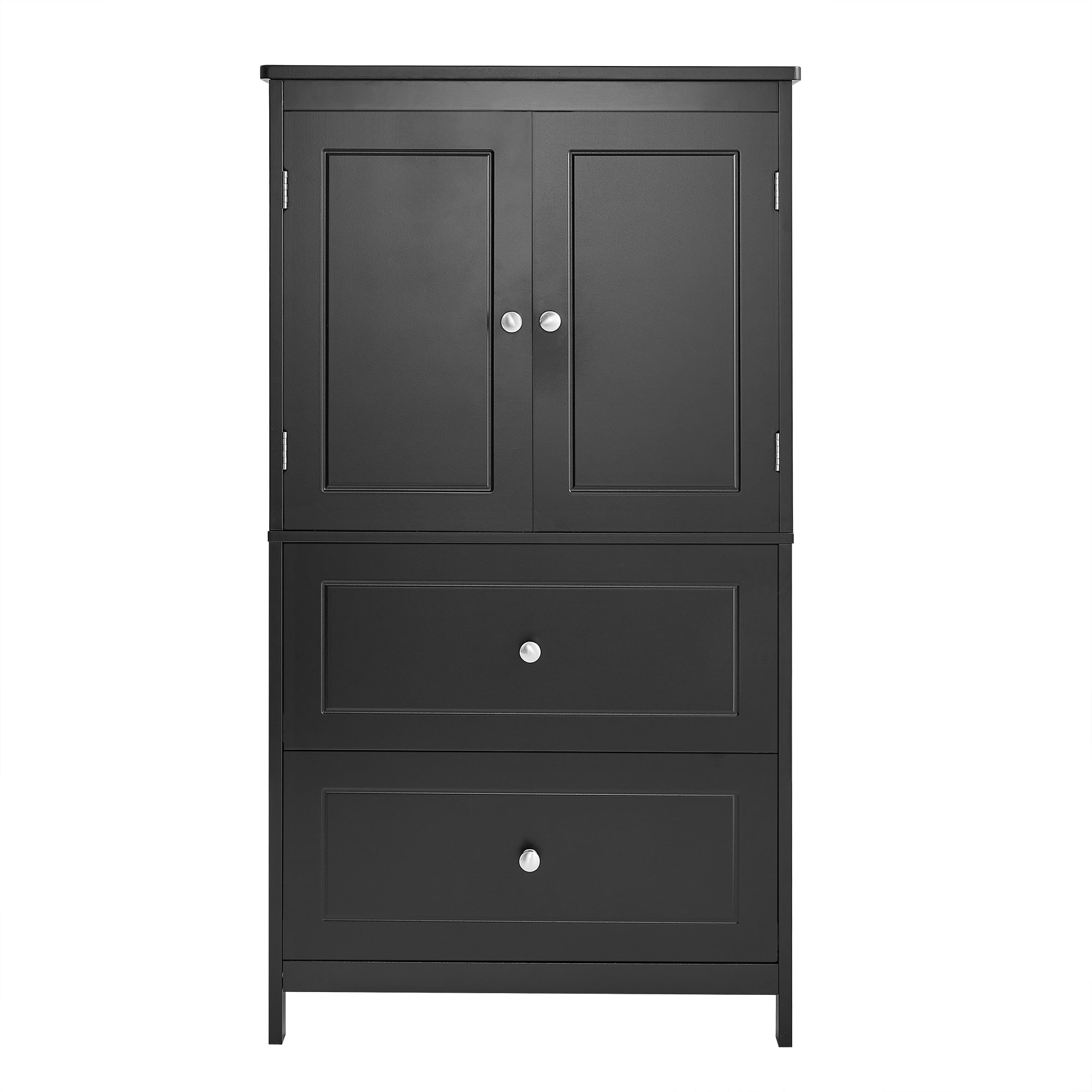 Aukfa 43.3" Tall Wood Storage Cabinet with Two Doors and Adjustable Shelves for Bathroom Kitchen, Black