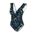 thumbnail image 4 of Yiaed Dinosaur Print Women's Ruffled One Piece Swimsuit V Neck Swimwear Slimming Monokini for Woman-Small, 4 of 8