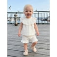 thumbnail image 5 of BemeyourBBs Toddler Baby Girl Summer Clothes Infant Baby Girls Summer 2 Pieces Outfits 3 6 12 18 24 Months 2 3 Years Sleeveless Solid Color Ruffle Collar Shirt Tops and Shorts Set, 5 of 9