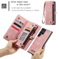 thumbnail image 4 of for Samsung Galaxy S25 Ultra Premium PU Leather Folding Case, Multiple Card Slots Design, Wrist Strap Zipper Pocket Kickstand Magnetic Snap, Wireless Charging for Samsung Galaxy S25 Ultra, Pink, 4 of 9