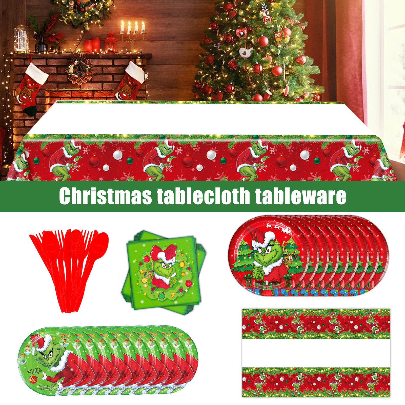 KCRET Grinch Christmas Cake Plates Disposable Paper Dessert Set,Merry