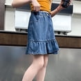 thumbnail image 5 of Coerni A Line Pleated Denim Skirt for Girls High Waist Uniform Tennis Skater Skirts Skort Cute Elastic Waistband Washed Clothes, 5 of 8