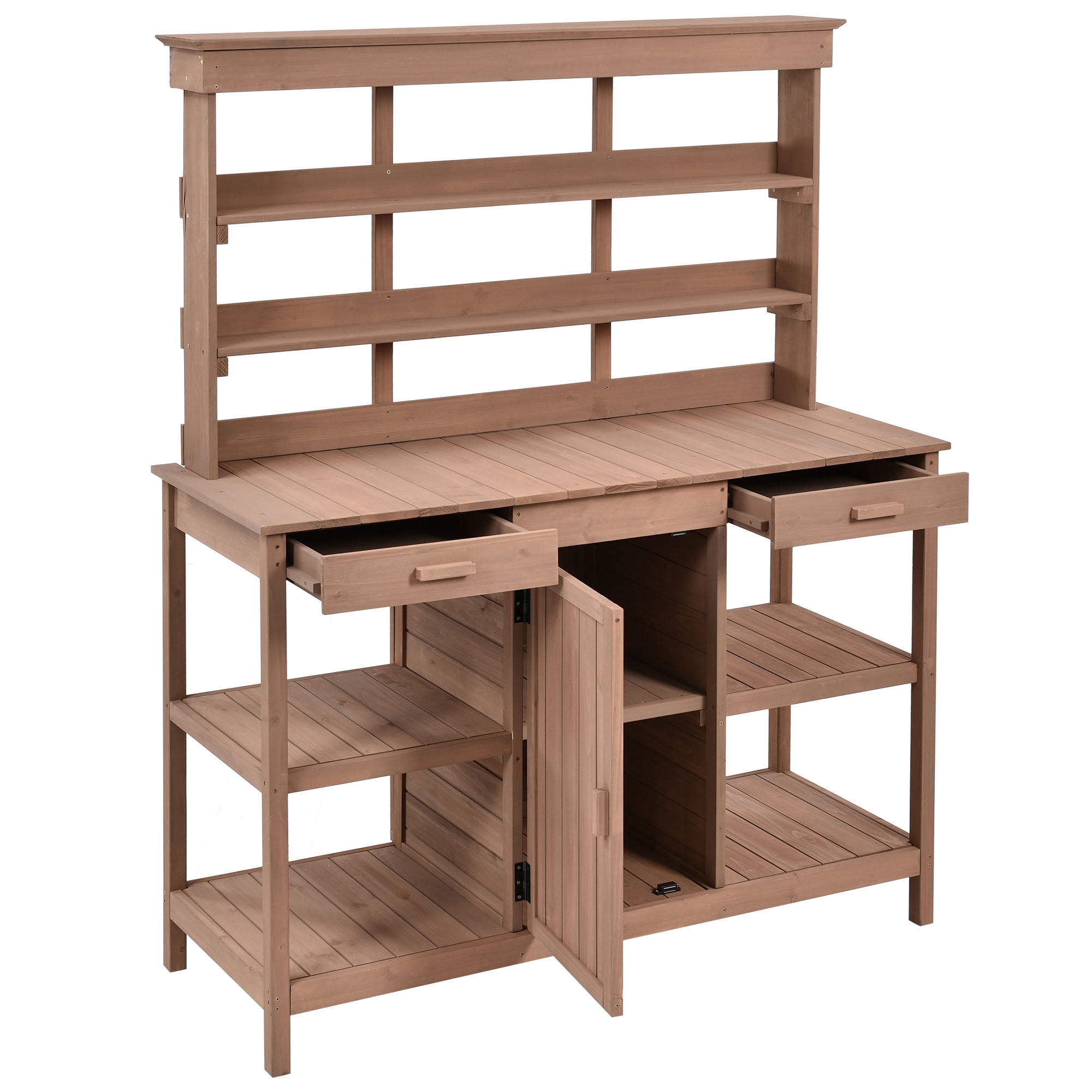 MAYEERTY 66" Tall Outdoor Wood Potting Bench, Large Garden Workstation with 2 Drawers, Cabine for Backyard, Mudroom