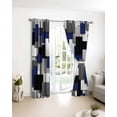 thumbnail image 3 of Navy Blue Black Geometric Blackout Curtains for Bedroom/Living Room, Thermal Insulated Kitchen Curtains, Modern Abstract Art Block Grommet Darkening Window Treatment Drapes 27.5"x39"x2, 3 of 8