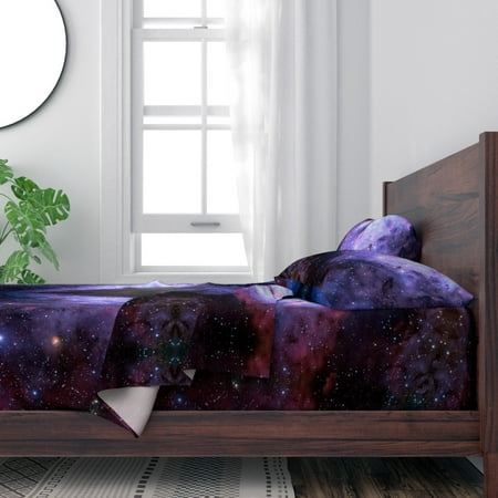 100% Cotton Sheets, King 4pc Set - Carina Nebula, Purple, Galaxy, Sky, Cosmos, Stars, Galactic, Cosmic, Space, Dark, Photographic Print Custom Bedding by Spoonflower