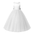thumbnail image 3 of Elegant V-Back Satin Dress for Girls, Formal Flower Girl Gown for Wedding Birthday Party, Toddler Communion Dress with Bow Sash, 3 of 7