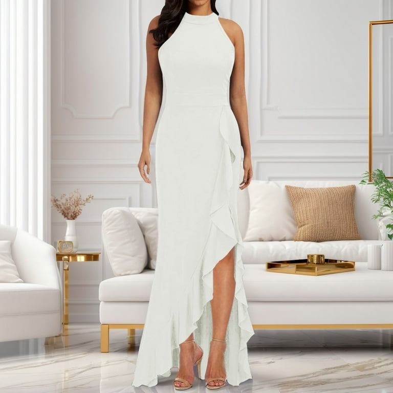 Women'S Elegant Chiffon Maxi Dresses Sleeveless Mock Neck High Waist High Split Ruffle Fashionable Solid Color A-Line Flowy Stylish Formal Wedding Dress Vacation Beach Sundress - Walmart.com Women'S Elegant Chiffon Maxi Dresses Sleeveless Mock Neck High Waist High Split Ruffle Fashionable Solid Color A-Line Flowy Stylish Formal Wedding Dress Vacation Beach Sundress - Walmart.com