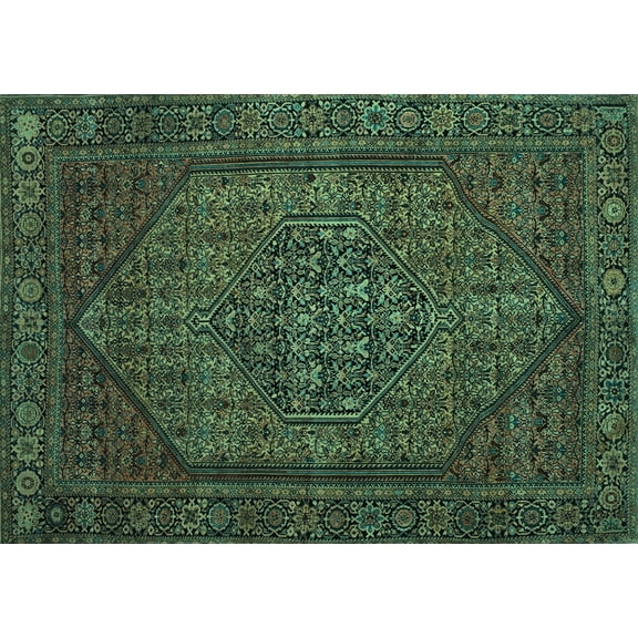 Ahgly Company Machine Washable Indoor Rectangle Persian Turquoise Blue Traditional Area Rugs, 5' x 7'