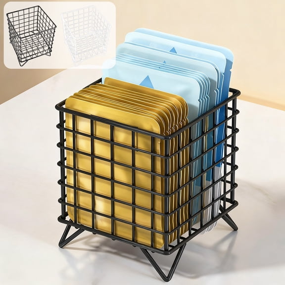 Yyuenw Desktop Storage Basket Small Metal Mesh Storage Basket Ideal for Cosmetic, Stationery, Snacks (Black/White)