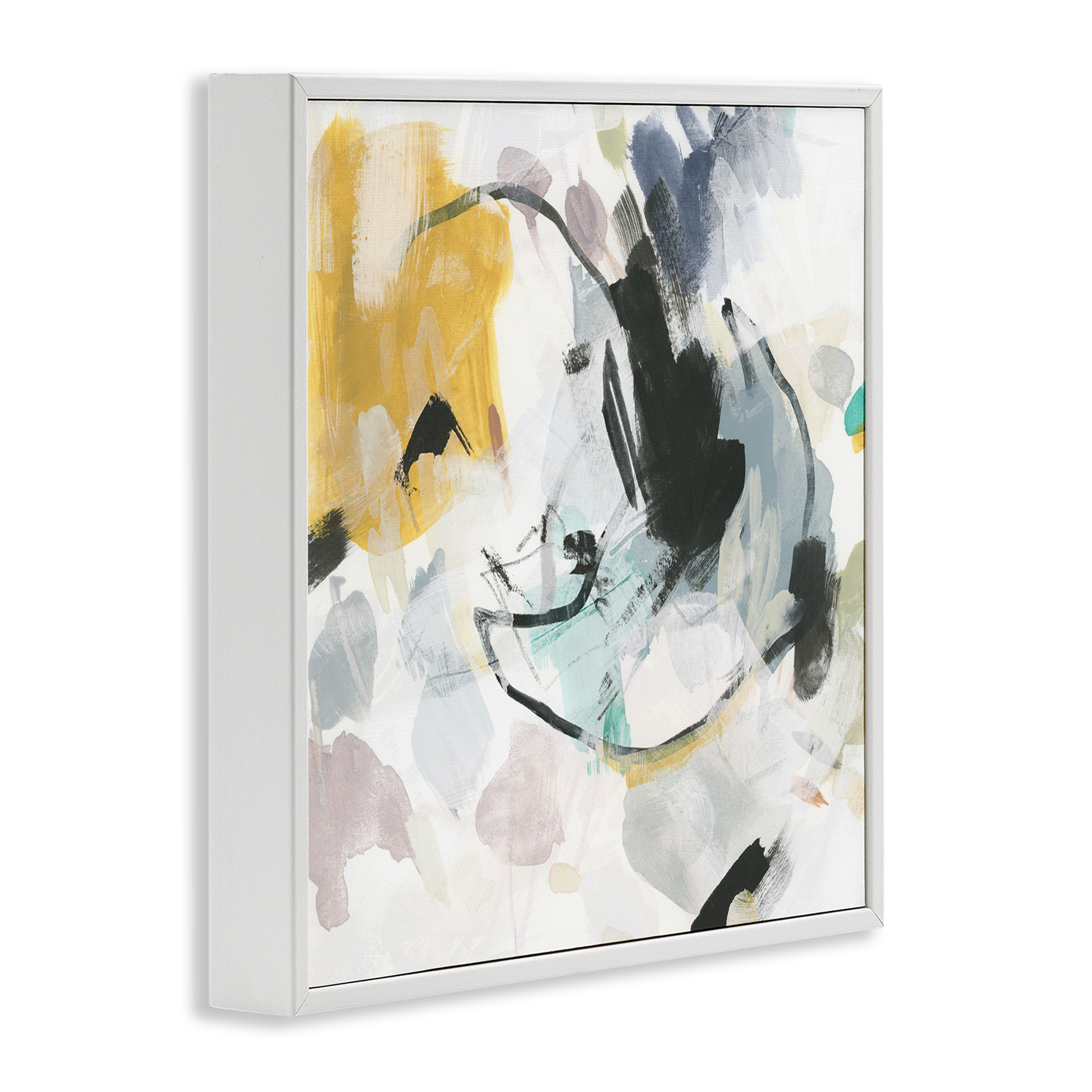 Stupell Industries Yellow & Neutral Abstraction Abstract Painting White Framed Art Print Wall Art, 12 x 12
