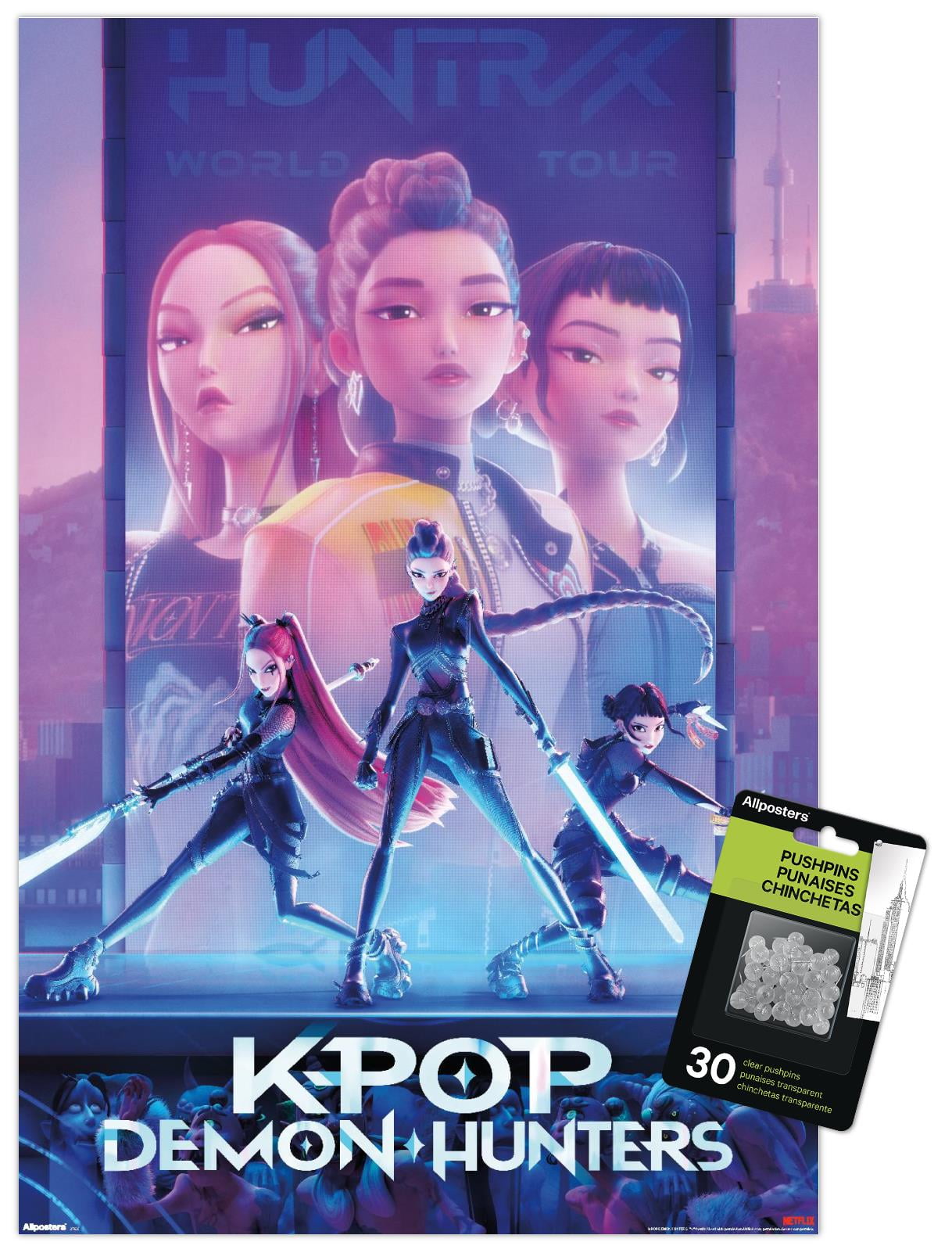 Netflix KPop Demon Hunters (2025) - One Sheet Wall Poster with Push Pins, 14.725" x 22.375"