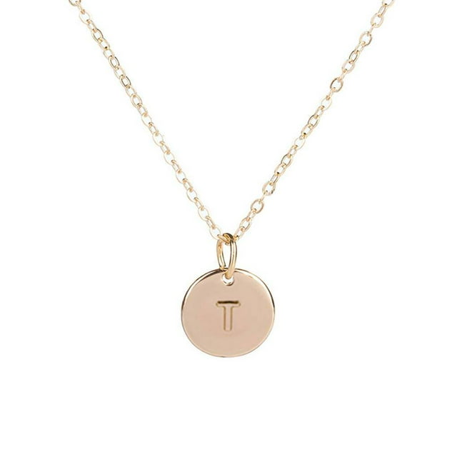 Pendentif Rond en Forme de Pièce Collier Chaîne de Cou Alphabet Filles Chaîne de Cou Disque Cadeau Fille Femme Bijou