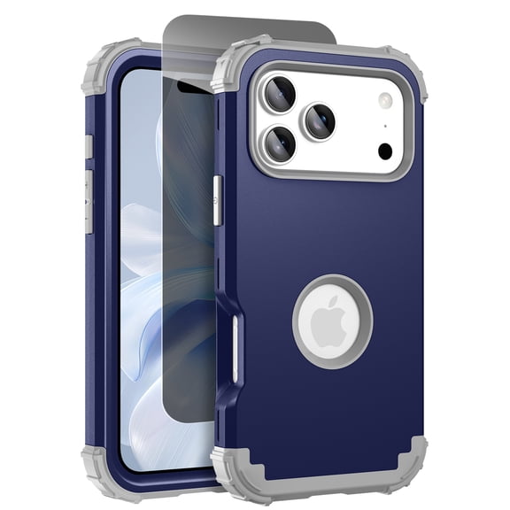 Allytechgroup Rugged Phone Case for Apple iPhone 17 Pro with 1 Pcs Anti-Spy Tempered Glass Screen Protector, Military Grade Shockproof Privacy Protection Cover for Women Men, Blue