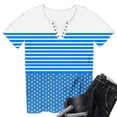 thumbnail image 5 of Aueoeo Women's Striped Short Sleeve T-Shirts with Button Front, Casual Deep V-Neckline Tops for Summer and Springtime,Blue,XXL, 5 of 6