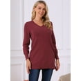 thumbnail image 5 of DARING DIVA V Neck Long Sleeve Chunky Knit Pullover Sweater S Wine Red, 5 of 8