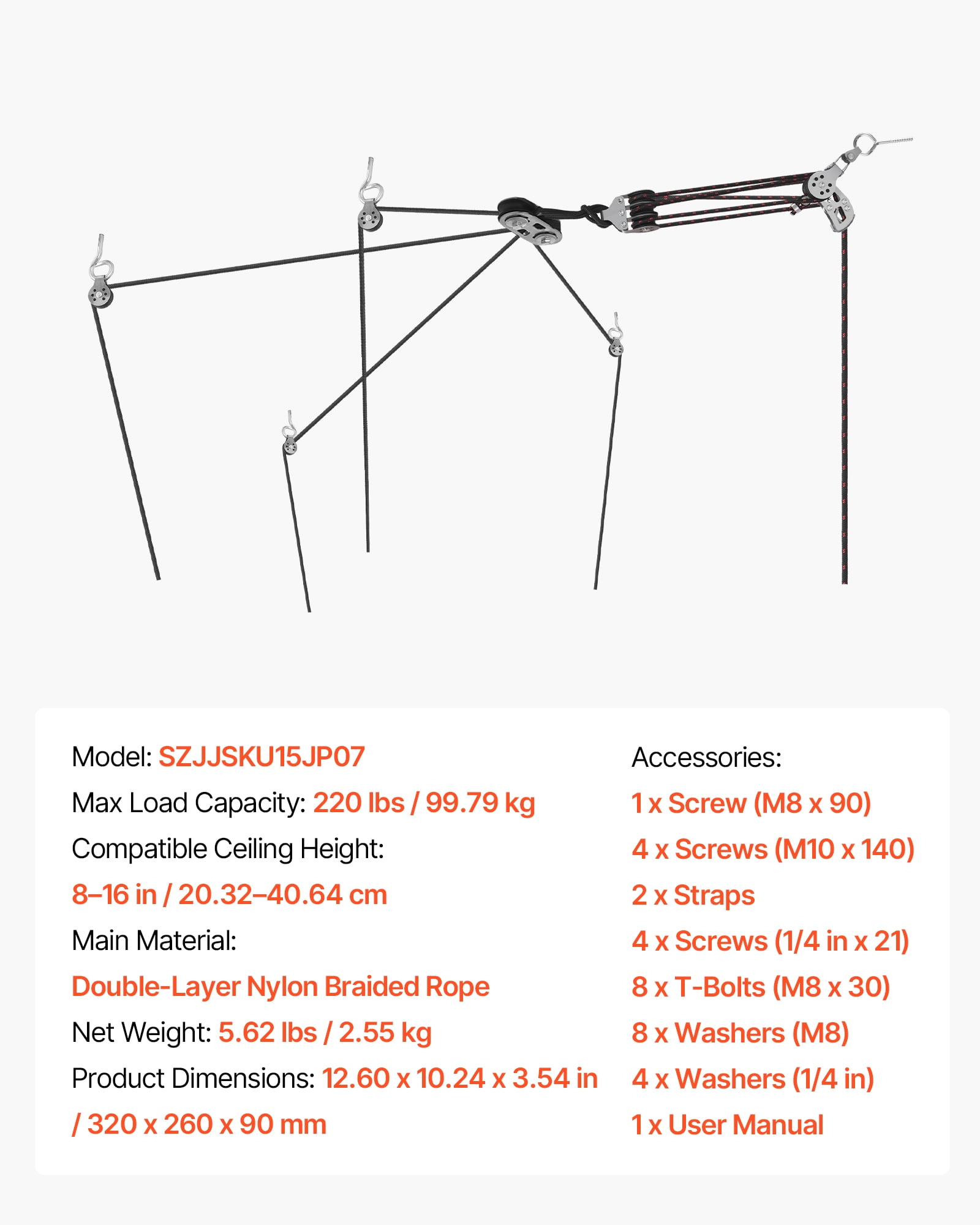 VEVOR Hard Top Remover Lift, 220 lbs, Jeep Hardtop Removal Storage Roof Hoist with Anti-Drop System, Easy One-Person Operation, Supports 8-16 in Ceiling,for 2-Door & 4-Door Jeep Wrangler JK JL & Ford