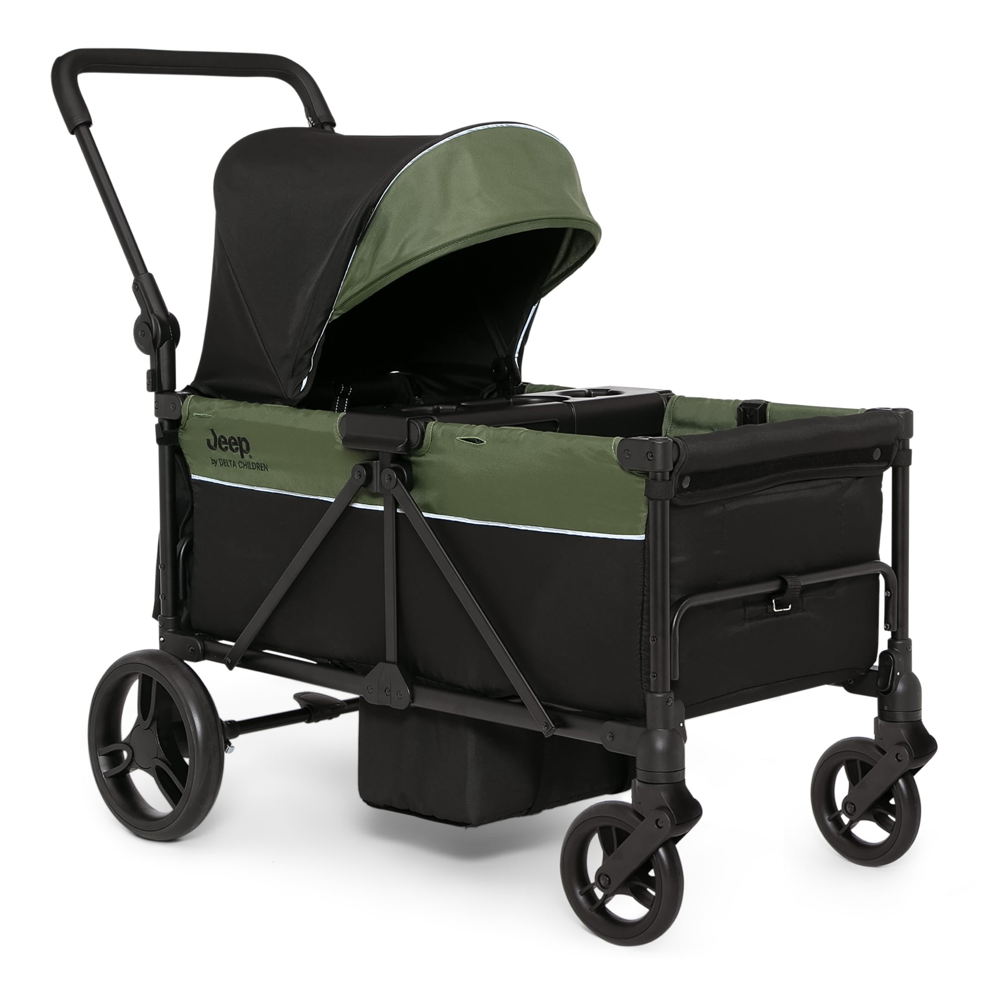 Jeep TurboGlyde Stroller Wagon by Delta Children – Extended Footwell for More Leg Room, Greenguard Gold Certified, Black/Green