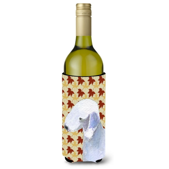 Bedlington Terrier Fall Leaves Portrait Wine Bottle Hugger