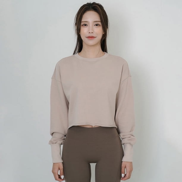 Ropa de yoga y fitness de otoño e invierno, suéter corto deportivo informal para mujer, absorción de humedad y sudor para mujer