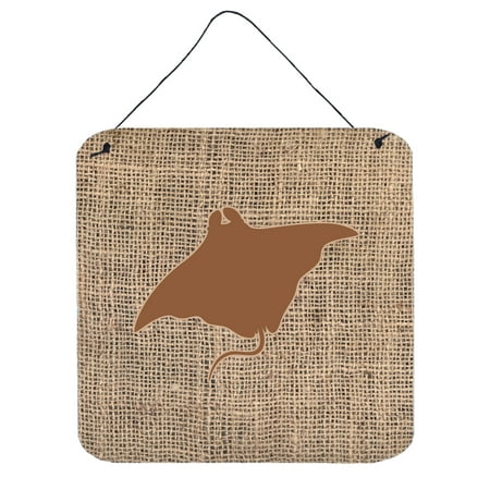 Rays Hanging - Manta ray Burlap and Brown Aluminium Metal Wall or Door Hanging Prints BB1014