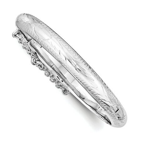 Sterling Silver 5.5in Rhodium-plated Just Like Mommy Text. w/Safety Hinged Child's Bangle Bracelet