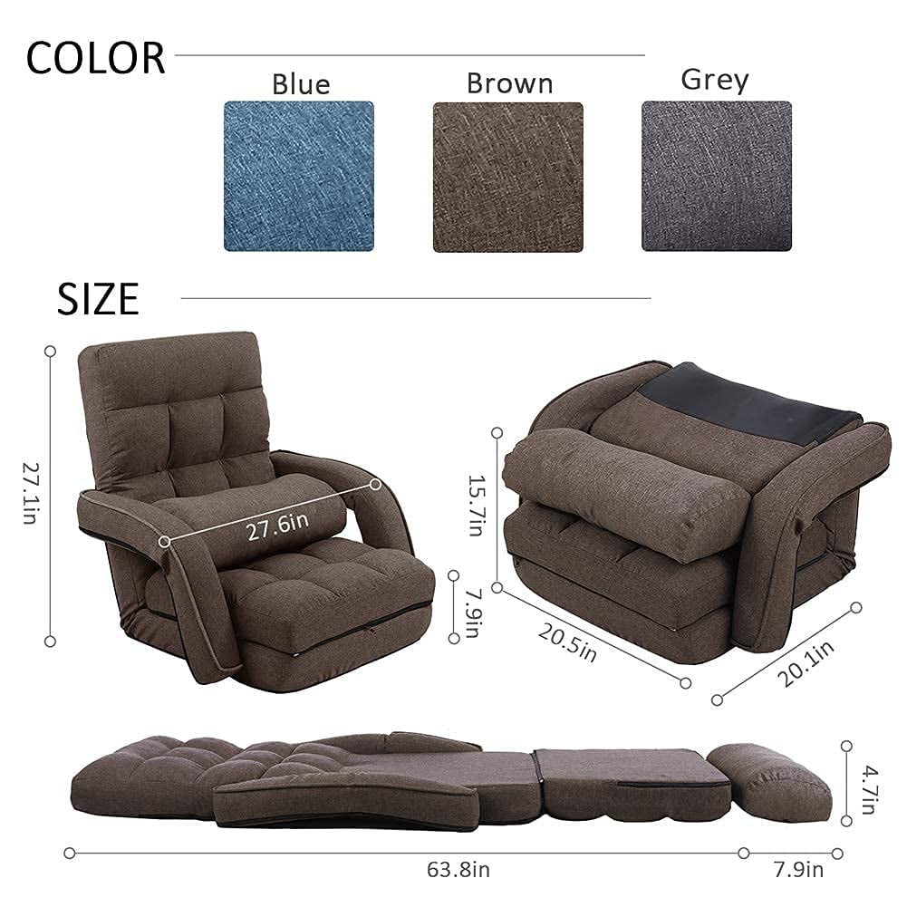14-Position Adjustable Floor Chair, Chaise Lounge Indoor, Folding Lazy Sofa with Armrests and a Pillow Padded Adults Gaming Chairs for Living Room, Bedroom