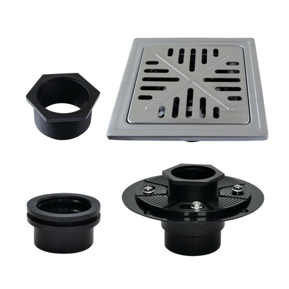 Kingston BSFK6605SS Watercourse 6-Inch Stainless Steel Square Grid Shower Drain with Flange in Brushed Stainless Steel