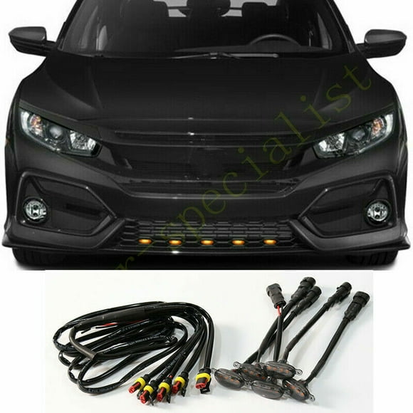 5x for Honda Civic Hatchback 2016-2021 Front Grille LED Amber Light Raptor Style