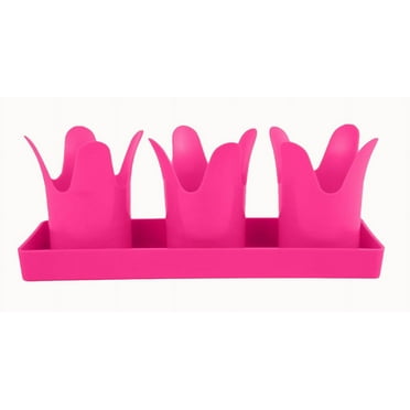 Austin Planter Tulip shaped flower Pots in Rectangular Saucer (3 pack) Pink colored - (3.5" x 11.5") -Polypropylene - Made in USA