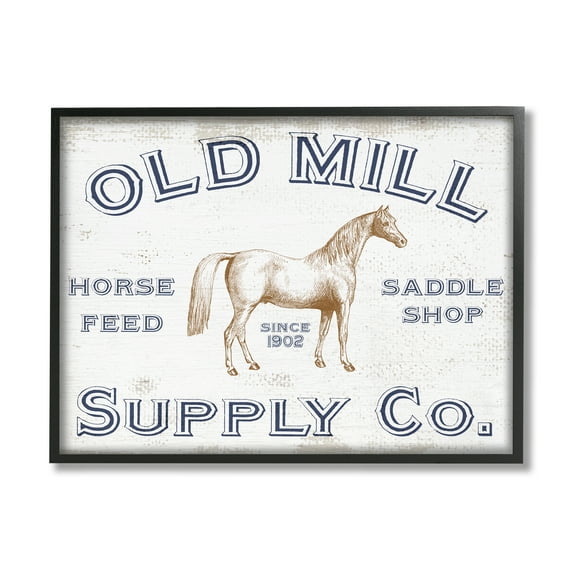 Stupell Industries Old Mill Supply Co. Vintage Horse Feed Advertisement Graphic Art Black Framed Art Print Wall Art, 14x11, by Daphne Polselli