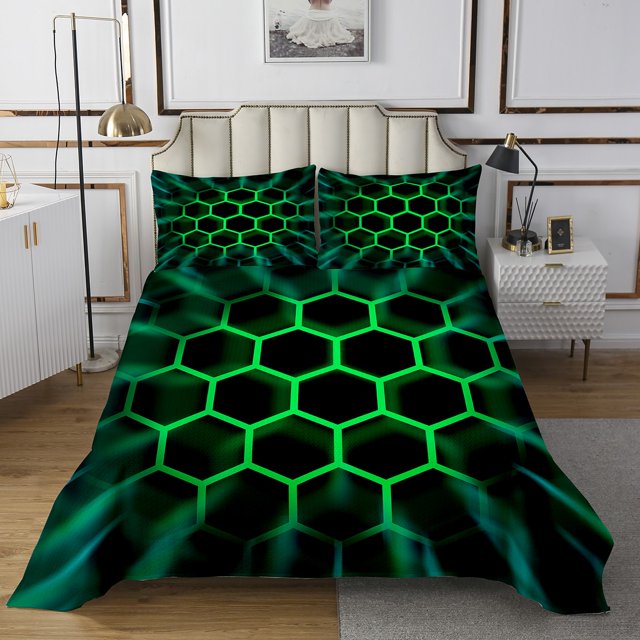Erosebridal Chic Honeycomb Coverlet Set King, Lime Green Bedding Set, Abstract Geometry Decor