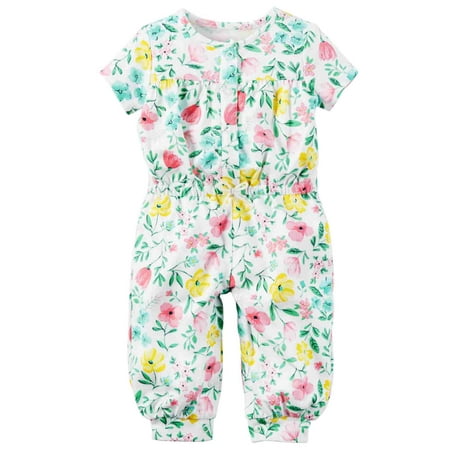 

Carters Infant Girls White Floral Print Knit Jumpsuit Coverall Outfit 6 Months