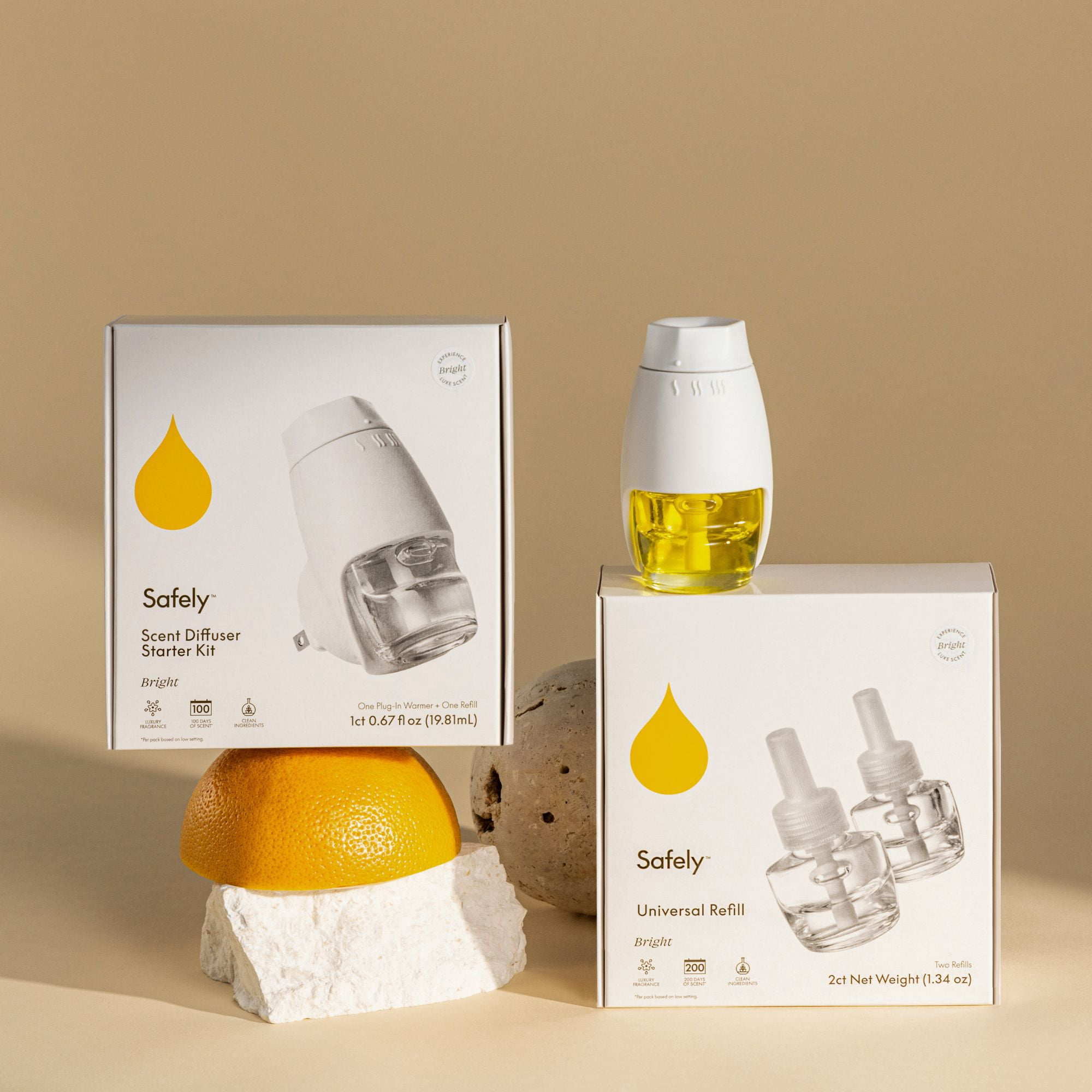 (2 pack) Safely Plug-In Scented Diffuser Refills, Bright Scent, 2 Count, 0.67 fl oz Each