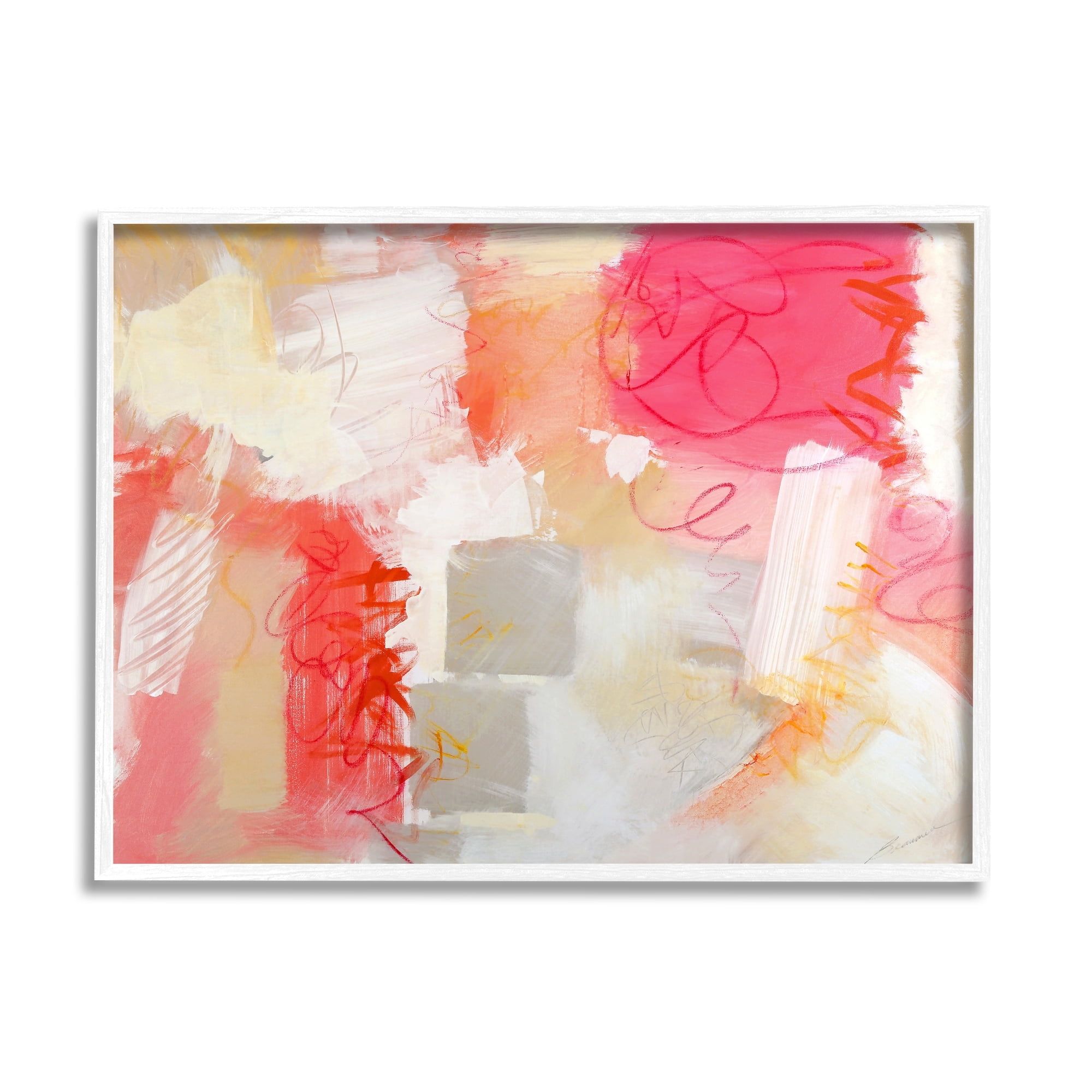 Stupell Industries Vivid Pink Geometric Shapes Scribble Doodle Lines Painting White Framed Art Print Wall Art, Design by Beau Wild