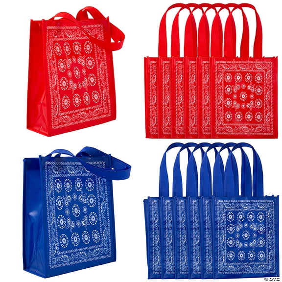 9" x 11" Medium Bandana Print Laminated Nonwoven Shopper Tote Bags - 12 Pieces